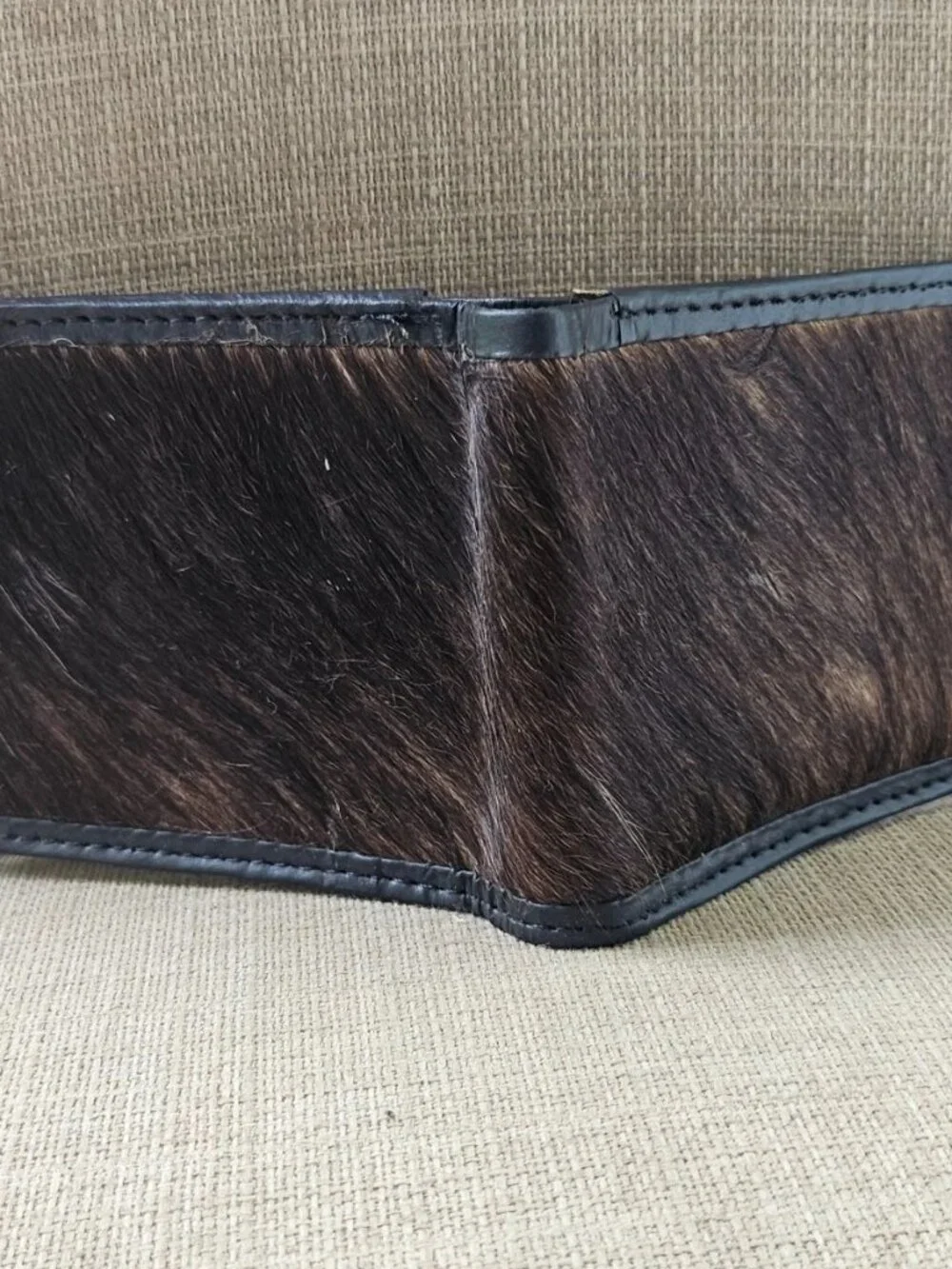 Fur Billfold Wallet Black Genuine Leather Real Fur Hair Cardholder Handmade